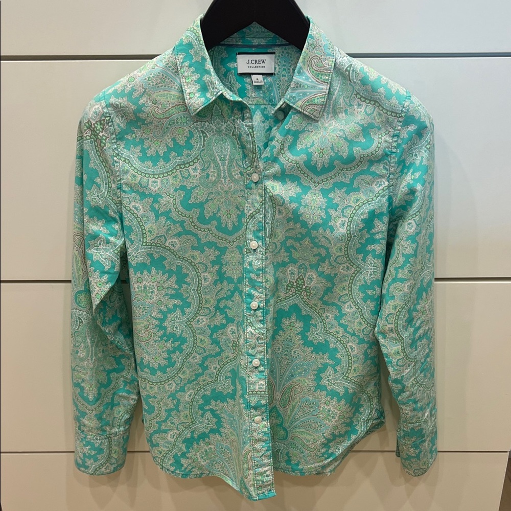 J. Crew Collections Teal Paisley Button Down Shirt